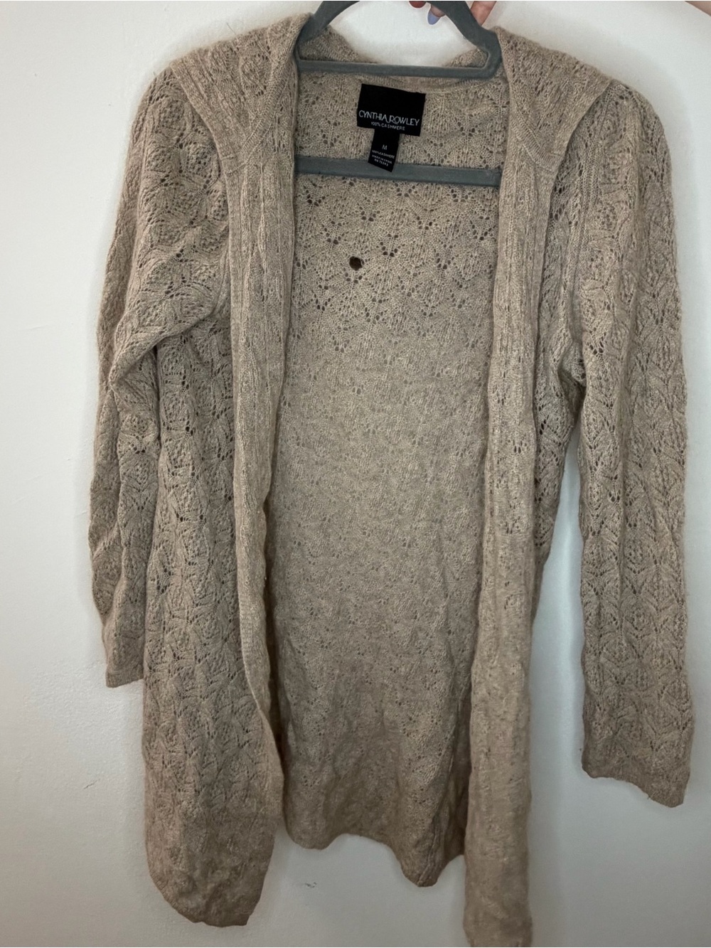 Cynthia Rowley Light Beige Open-Front Cable Cardigan
